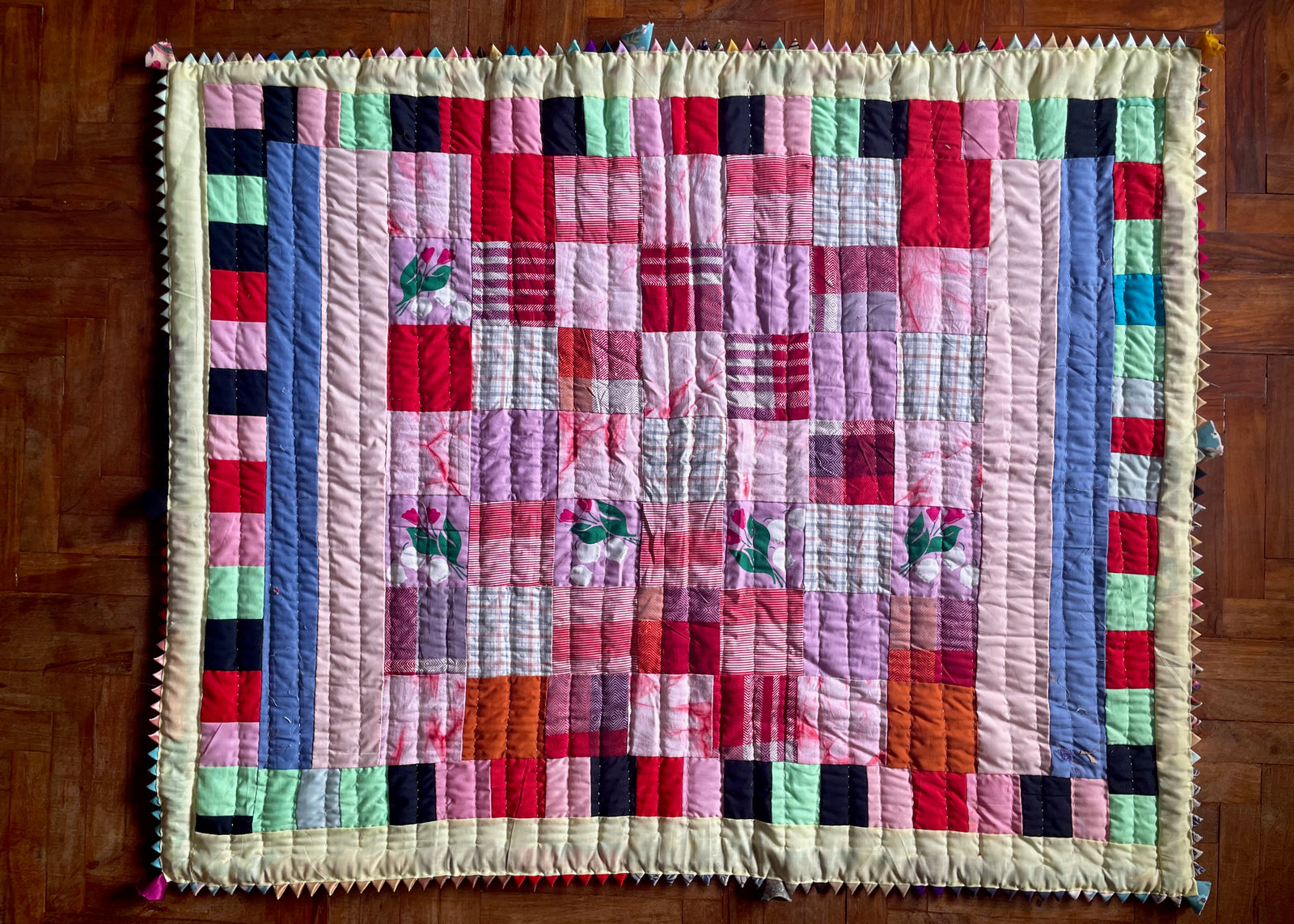Baby Quilt- Bed of Pink Flowers