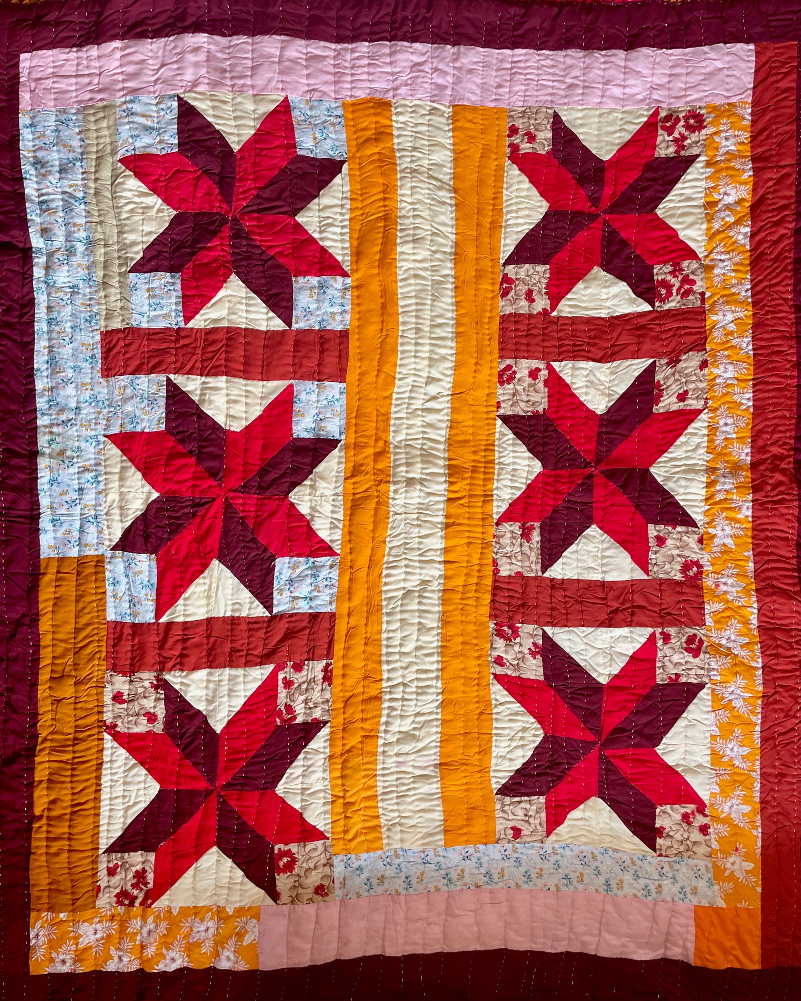 Fancy Quilt  - Red Stars Overhead